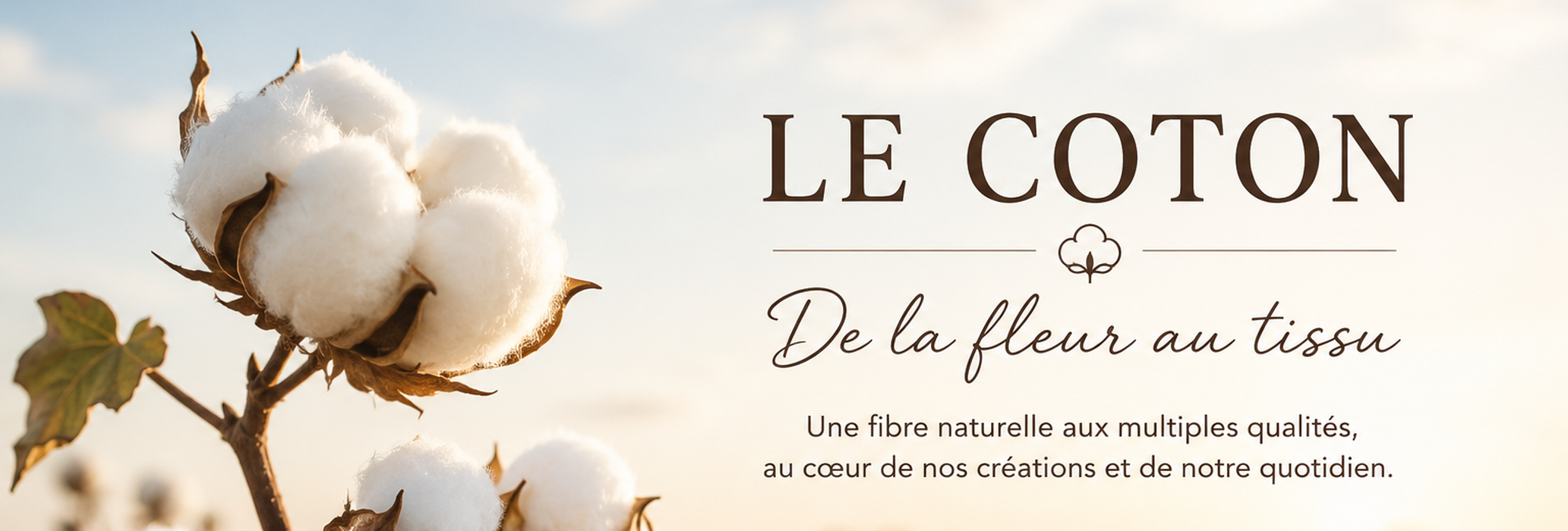 Article à mettre en page et optimiser SEO Le coton : tout savoir sur cette fibre naturelle, de la fleur au tissu Photo : Impossible d'imaginer notre quotidien sans le coton. Des vêtements que nous portons aux draps de notre lit, en passant par les rideaux, les torchons, les coussins ou les accessoires de couture, cette fibre naturelle est présente partout. Apprécié pour sa douceur, sa respirabilité et sa facilité d'entretien, le coton est aussi le tissu privilégié de nombreux passionnés de couture. Mais derrière le mot coton se cachent en réalité des étoffes très différentes. Une popeline ne se comporte pas comme une double gaze, un denim n'a rien de commun avec un voile de coton et un jersey de coton ne se coud pas comme une toile de coton classique. Choisir le bon tissu est essentiel pour obtenir un résultat à la hauteur de son projet. Si vous débutez ou souhaitez apprendre à coudre des vêtements�, insérer un lien du site EADcomprendre les caractéristiques de chaque coton vous évitera bien des erreurs au moment de l'achat ou de la confection. Avant même de parler de la culture du cotonnier ou de la fabrication de cette fibre, commençons par ce qui intéresse le plus les couturiers : les différents tissus en coton et leurs utilisations. Les différents tissus en coton Contrairement à une idée reçue, le coton n'est pas un tissu mais une fibre textile naturelle. Selon la manière dont elle est filée, tissée ou tricotée, elle permet d'obtenir des étoffes très différentes. Avant d'acheter un coupon de tissu, il est utile de connaître leurs principales caractéristiques. La toile de coton La toile de coton est probablement le tissu le plus connu. Il s'agit d'un tissu chaîne et trame, obtenu par un tissage simple qui lui confère une bonne stabilité. C'est un excellent choix pour les débutants, car il glisse peu sous le pied de la machine et se repasse facilement. On l'utilise notamment pour confectionner : des sacs ; des trousses ; des nappes ; des rideaux ; des coussins ; des accessoires de décoration. En couture, elle est également très utilisée pour réaliser une toile d'essai avant la confection d'un vêtement. Niveau de difficulté : ★☆☆☆☆ Pour quels projets ? Accessoires, décoration, ameublement et vêtements structurés. La popeline de coton La popeline est un tissu chaîne et trame au tissage très serré. Elle est plus fine, plus lisse et plus souple que la toile de coton tout en conservant une excellente stabilité. Elle est particulièrement appréciée pour réaliser : des chemises ; des robes ; des blouses ; des jupes ; des vêtements pour enfants. Sa surface légèrement satinée apporte un rendu élégant tout en restant facile à travailler. C'est l'un des tissus les plus recommandés pour les personnes qui souhaitent progresser en couture et réaliser leurs premiers vêtements. Le voile de coton Le voile de coton est très léger, aérien et parfois légèrement transparent. Il est idéal pour : les chemisiers d'été ; les robes fluides ; les doublures légères ; les foulards. Sa finesse demande davantage de précision lors de la coupe et de l'assemblage. Une aiguille adaptée et un tissu bien stabilisé facilitent grandement le travail. Les différents tissus en coton Contrairement à une idée reçue, le coton n'est pas un tissu mais une fibre textile naturelle. Selon la manière dont elle est filée, tissée ou tricotée, elle permet d'obtenir des étoffes très différentes. Avant d'acheter un coupon de tissu, il est utile de connaître leurs principales caractéristiques. La toile de coton La toile de coton est probablement le tissu le plus connu. Il s'agit d'un tissu chaîne et trame, obtenu par un tissage simple qui lui confère une bonne stabilité. C'est un excellent choix pour les débutants, car il glisse peu sous le pied de la machine et se repasse facilement. On l'utilise notamment pour confectionner : des sacs ; des trousses ; des nappes ; des rideaux ; des coussins ; des accessoires de décoration. En couture, elle est également très utilisée pour réaliser une toile d'essai avant la confection d'un vêtement. Niveau de difficulté : ★☆☆☆☆ Pour quels projets ? Accessoires, décoration, ameublement et vêtements structurés. La popeline de coton La popeline est un tissu chaîne et trame au tissage très serré. Elle est plus fine, plus lisse et plus souple que la toile de coton tout en conservant une excellente stabilité. Elle est particulièrement appréciée pour réaliser : des chemises ; des robes ; des blouses ; des jupes ; des vêtements pour enfants. Sa surface légèrement satinée apporte un rendu élégant tout en restant facile à travailler. C'est l'un des tissus les plus recommandés pour les personnes qui souhaitent progresser en couture et réaliser leurs premiers vêtements. Le voile de coton Le voile de coton est très léger, aérien et parfois légèrement transparent. Il est idéal pour : les chemisiers d'été ; les robes fluides ; les doublures légères ; les foulards. Sa finesse demande davantage de précision lors de la coupe et de l'assemblage. Une aiguille adaptée et un tissu bien stabilisé facilitent grandement le travail. La double gaze de coton Longtemps réservée aux langes pour bébés, la double gaze est devenue l'un des tissus les plus appréciés des couturières. Elle est constituée de deux fines épaisseurs de gaze reliées entre elles par de petits points presque invisibles, ce qui lui donne son aspect légèrement gaufré et son toucher très doux. Très légère et respirante, elle est idéale pour confectionner : des vêtements pour bébés ; des blouses ; des robes d'été ; des chemises décontractées ; des foulards ; des gigoteuses ; du linge de maison léger. Son aspect naturellement froissé fait tout son charme. Il est donc déconseillé de la repasser fortement, au risque de lui faire perdre son relief. Type de tissu : Chaîne et trame Élasticité : Aucune Facilité de couture : ★★★☆☆ Conseil couture La double gaze a tendance à se déformer légèrement pendant la coupe. N'hésitez pas à utiliser davantage d'épingles ou de pinces de couture afin de maintenir les différentes épaisseurs bien en place. Le jersey de coton Contrairement aux tissus précédents, le jersey de coton n'est pas un tissu chaîne et trame. Il s'agit d'une maille, c'est-à-dire d'un tissu tricoté. Cette différence est essentielle en couture. Grâce à sa construction en maille, le jersey est naturellement extensible, ce qui le rend très confortable à porter. Il est principalement utilisé pour réaliser : des tee-shirts ; des pyjamas ; des leggings ; des robes près du corps ; des vêtements pour bébés ; des sous-vêtements. En revanche, il demande quelques précautions à la machine à coudre. Pour éviter d'abîmer les mailles, il est conseillé d'utiliser une aiguille spéciale jersey ou une aiguille à bout rond. Un point extensible ou une surjeteuse permettront également d'obtenir des coutures plus solides. Type de tissu : Maille Élasticité : ★★★★★ Facilité de couture : ★★★★☆ Le denim Tout le monde connaît le jean, mais peu savent que le denim est un tissu fabriqué majoritairement à partir de coton. Le denim est tissé en sergé, un mode de tissage reconnaissable à ses fines côtes diagonales. Cette technique lui confère une excellente résistance à l'usure. Selon son poids, le denim permet de confectionner : des jeans ; des vestes ; des jupes ; des salopettes ; des sacs ; des tabliers ; des accessoires robustes. Les denims les plus épais nécessitent parfois une aiguille plus grosse et une machine correctement réglée pour franchir les nombreuses épaisseurs. La flanelle de coton La flanelle est un coton gratté dont la surface devient très douce et légèrement duveteuse. Elle est particulièrement appréciée pour réaliser : des chemises d'hiver ; des pyjamas ; des vêtements pour enfants ; du linge de lit. Son toucher chaleureux en fait un excellent choix pour les saisons froides. La percale de coton La percale est souvent associée au linge de lit haut de gamme. Elle est obtenue grâce à un tissage très serré utilisant des fils fins de grande qualité. Le résultat est un tissu souple, lisse et particulièrement résistant. On la retrouve principalement dans : les draps ; les housses de couette ; les taies d'oreiller ; certains vêtements de qualité. Le satin de coton Contrairement à ce que son nom pourrait laisser penser, le satin de coton n'est pas une matière différente. Le mot satin désigne ici le mode de tissage, qui permet d'obtenir une surface très lisse et légèrement brillante tout en conservant les qualités naturelles du coton. Le satin de coton est souvent utilisé pour : des chemises élégantes ; des robes ; des vêtements habillés ; du linge de lit haut de gamme. Le piqué de coton Le piqué de coton se reconnaît facilement grâce à son relief caractéristique. C'est le tissu emblématique des polos, mais il est également utilisé pour confectionner : des vêtements de sport élégants ; des robes structurées ; certains accessoires. Grâce à son épaisseur modérée et à sa bonne tenue, il offre un excellent compromis entre confort et résistance. Le sergé de coton Le sergé est un mode de tissage reconnaissable à ses côtes diagonales. Très résistant, il est largement utilisé pour réaliser : des pantalons ; des vestes ; des vêtements de travail ; des tabliers ; des sacs. Le denim est d'ailleurs l'une des formes les plus connues de sergé de coton. Comment choisir son coton selon son projet ? Face au large choix proposé dans les merceries, il est parfois difficile de savoir quel tissu acheter. Le tableau ci-dessous vous aidera à choisir le coton le plus adapté selon votre projet. Votre projet Tissu conseillé Chemise Popeline de coton Robe légère Voile de coton Robe structurée Popeline ou satin de coton Tee-shirt Jersey de coton Jean Denim Vêtement bébé Double gaze Rideaux Toile de coton Coussins Cretonne ou toile de coton Tote bag Toile de coton épaisse Nappe Toile de coton Comprendre le tissage : chaîne et trame, maille, lisière et droit-fil Lorsque l'on débute en couture, on entend rapidement parler de chaîne et trame, de maille, de lisière ou encore de droit-fil. Ces notions peuvent sembler techniques, pourtant elles sont essentielles pour comprendre le comportement d'un tissu et réussir ses projets. Les tissus chaîne et trame La majorité des tissus en coton sont réalisés selon un tissage appelé chaîne et trame. Pour simplifier, imaginez une grille : les fils verticaux constituent la chaîne ; les fils horizontaux forment la trame. En s'entrecroisant, ils créent un tissu relativement stable qui se déforme peu. Parmi les tissus chaîne et trame les plus connus, on retrouve : la toile de coton ; la popeline ; le voile de coton ; la double gaze ; la percale ; le satin de coton ; la cretonne ; le sergé. Ces tissus sont généralement plus faciles à coudre, notamment pour les personnes qui souhaitent apprendre à réaliser leurs premiers vêtements (lien interne vers votre page CAP sur EAD Formations). Les tissus en maille À l'inverse, le jersey de coton appartient à la famille des mailles. Au lieu d'être tissés, les fils sont tricotés en boucles successives. Le résultat est très différent : le tissu s'étire naturellement ; il épouse davantage les formes du corps ; il est plus confortable à porter. En revanche, il demande davantage de précautions à la couture. Une aiguille adaptée et des points extensibles permettent de préserver son élasticité. La lisière Lorsque vous achetez un coupon de tissu, vous remarquerez que les deux grands côtés présentent une bordure plus serrée que le reste du tissu. Cette bordure s'appelle la lisière. Elle est créée lors du tissage afin de maintenir les fils en place et d'éviter que le tissu ne s'effiloche. Les fabricants y impriment souvent : leur nom ; la composition du tissu ; les références de fabrication ; parfois le sens des motifs. La lisière ne doit généralement pas être intégrée dans un vêtement. Lors de la coupe, on la retire afin de conserver uniquement la partie utile du tissu. Le droit-fil Le droit-fil est probablement l'une des notions les plus importantes en couture. Il correspond au sens des fils de chaîne. Pourquoi est-ce si important ? Parce qu'un vêtement coupé dans le mauvais sens risque : de se déformer ; de tourner après le lavage ; de mal tomber ; de perdre sa tenue. C'est la raison pour laquelle les patrons indiquent toujours une flèche correspondant au droit-fil. Lors de la découpe, cette flèche doit être parfaitement parallèle à la lisière. Le grammage Le grammage correspond au poids d'un tissu exprimé en grammes par mètre carré (g/m²). Plus ce chiffre est élevé, plus le tissu est généralement épais et résistant. À titre indicatif : Grammage Utilisation 60 à 90 g/m² Voile de coton 100 à 130 g/m² Popeline 130 à 170 g/m² Chemises, robes 180 à 250 g/m² Toile de coton 250 à 350 g/m² Denim léger Plus de 350 g/m² Denim épais, sacs, ameublement Le grammage est un excellent indicateur, mais il ne fait pas tout. Deux tissus ayant le même poids peuvent avoir un tombé très différent selon leur tissage. Les avantages et les limites du coton Le coton est aujourd'hui la fibre naturelle la plus utilisée dans le monde. Son succès s'explique par un excellent équilibre entre confort, facilité d'entretien, résistance et polyvalence. Il convient aussi bien à la confection de vêtements qu'au linge de maison ou à certains projets d'ameublement. Avant de choisir un tissu, il est néanmoins important de connaître ses qualités... mais aussi ses limites. Les principaux avantages du coton Un tissu naturellement confortable Le coton est apprécié pour sa douceur. Les fibres naturelles offrent une sensation agréable au contact de la peau et provoquent rarement des irritations. C'est pourquoi on le retrouve dans les vêtements pour bébés, les sous-vêtements, les chemises, les draps ou encore les serviettes de toilette. Une excellente respirabilité Le coton laisse circuler l'air entre les fibres. Cette propriété permet au corps de mieux réguler sa température. En été, il limite la sensation de chaleur. En hiver, il peut être porté en première couche sous des vêtements plus chauds. Cette respirabilité explique également pourquoi il est très apprécié pour les vêtements du quotidien. Une bonne capacité d'absorption Le coton peut absorber une quantité importante d'humidité avant de paraître mouillé. Il absorbe efficacement la transpiration tout en restant relativement confortable, ce qui explique sa présence dans de nombreux vêtements de sport légers et vêtements de travail. Une matière facile à coudre Pour les couturiers débutants, le coton est souvent le meilleur choix. Contrairement aux tissus très extensibles ou très glissants, il reste stable pendant la coupe et la couture. Les repères restent bien en place, les coutures sont faciles à réaliser et le tissu se déforme peu sous le pied de la machine. C'est d'ailleurs la matière la plus utilisée pour apprendre à confectionner ses premiers vêtements ou réaliser des accessoires comme des trousses, sacs ou coussins. Une grande variété de tissus Sous le nom « coton » se cachent en réalité des dizaines de tissus différents. Selon le tissage, le grammage et les finitions, on obtient des matières adaptées à des usages très variés : vêtements légers ; chemises ; robes ; pantalons ; linge de lit ; rideaux ; décoration ; accessoires ; sacs. Cette diversité en fait l'une des matières les plus polyvalentes du marché. Les limites du coton Aucune fibre n'est parfaite, et le coton présente également quelques inconvénients. Il se froisse facilement Le coton a tendance à marquer rapidement les plis. Certaines popelines ou toiles fines nécessitent un repassage après chaque lavage. Des traitements spécifiques ou des mélanges avec d'autres fibres permettent toutefois de limiter ce phénomène. Il peut rétrécir Un coton non prélavé peut perdre plusieurs pourcents de sa taille lors du premier lavage. C'est pourquoi il est fortement conseillé de laver son tissu avant de commencer un projet couture. Cette étape évite les mauvaises surprises une fois le vêtement terminé. Il sèche moins vite que certaines fibres synthétiques Le coton absorbe beaucoup d'eau. Cette qualité est intéressante pour les serviettes ou les peignoirs, mais signifie également qu'il met davantage de temps à sécher qu'un polyester. Il peut s'user avec le temps Après de très nombreux lavages, certaines fibres de coton peuvent perdre progressivement de leur résistance. Les zones soumises à de fortes contraintes (genoux, coudes, entrejambe) finissent parfois par s'amincir. Les cotons de qualité supérieure, à fibres longues, résistent généralement beaucoup mieux à l'usure. Coton ou polyester : quelles différences ? Le coton et le polyester sont les deux fibres textiles les plus présentes dans notre quotidien. Pourtant, leurs caractéristiques sont très différentes. Critère Coton Polyester Origine Fibre naturelle Fibre synthétique Respirabilité Excellente Moyenne Absorption Très bonne Faible Élasticité Faible Variable Froissage Oui Très peu Séchage Lent Rapide Repassage Souvent nécessaire Rarement Résistance Bonne Très élevée Impact environnemental Dépend du mode de culture Dépend du recyclage et de la fabrication Le polyester présente de nombreux avantages : il est très résistant, sèche rapidement et se froisse peu. En revanche, le coton reste souvent préféré pour les vêtements portés directement sur la peau grâce à son confort naturel et à sa respirabilité. De nombreux fabricants associent aujourd'hui les deux fibres afin de profiter des qualités de chacune. 👉 Si vous souhaitez approfondir le sujet, consultez également notre article consacré au polyester : « Le polyester : un textile moderne, polyvalent et controversé » (lien interne vers l'article concernant le polyester) Comment reconnaître un coton de qualité ? Tous les cotons ne se valent pas. Plusieurs critères permettent d'évaluer la qualité d'un tissu avant de l'acheter. La longueur des fibres Les fibres longues permettent d'obtenir un fil plus régulier, plus solide et plus doux. Les tissus réalisés avec des fibres longues boulochent moins et conservent leur aspect plus longtemps. Le tissage Un tissage serré est souvent synonyme de meilleure tenue. Il offre une meilleure résistance à l'usure tout en conservant une belle stabilité. Le toucher Un coton de qualité présente un toucher souple, homogène et agréable. Il ne doit être ni rêche, ni cartonneux, sauf si cela correspond volontairement au type de tissu recherché. Le grammage Le grammage doit être choisi en fonction du projet. Un tissu très léger conviendra parfaitement à une blouse d'été, tandis qu'un coton plus épais sera préférable pour un pantalon, un sac ou certains projets d'ameublement. Il ne faut donc pas chercher le grammage le plus élevé, mais celui qui correspond le mieux à l'utilisation prévue. Les finitions Certains tissus bénéficient de traitements particuliers : coton lavé ; coton mercerisé ; coton peigné ; coton biologique ; coton certifié Oeko-Tex®. Ces finitions peuvent améliorer la douceur, la résistance ou garantir l'absence de certaines substances indésirables. En prenant le temps d'observer ces différents critères, il devient beaucoup plus facile de choisir un coton adapté à son projet et d'obtenir un résultat durable et de qualité. Comment entretenir un tissu en coton ? Un bon entretien permet de conserver la beauté et la durée de vie d'un tissu en coton pendant de nombreuses années. Bien que cette matière soit réputée pour sa résistance, quelques précautions simples permettent d'éviter le rétrécissement, la décoloration ou l'usure prématurée. Toujours prélaver son tissu avant de coudre C'est l'un des premiers conseils donnés dans les ateliers de couture. Avant de découper votre patron, il est fortement recommandé de laver le tissu dans les mêmes conditions que celles prévues pour le futur vêtement. Pourquoi ? Parce que certains cotons peuvent rétrécir de 2 à 5 % lors du premier lavage. Si le tissu n'a pas été prélavé, le vêtement terminé risque de devenir trop petit ou de se déformer. Le prélavage permet également d'éliminer les apprêts utilisés lors de la fabrication du tissu et d'assouplir naturellement les fibres. À quelle température laver le coton ? La température dépend principalement de l'usage du textile. 30 °C : vêtements délicats, blouses, chemisiers, doubles gazes, tissus imprimés. 40 °C : vêtements du quotidien, chemises, robes, pantalons légers. 60 °C : linge de maison, torchons, serviettes ou textiles nécessitant une meilleure hygiène, lorsque l'étiquette l'autorise. Un lavage trop chaud peut provoquer un rétrécissement et accélérer la décoloration des tissus. Le séchage Le coton peut être séché à l'air libre ou au sèche-linge selon les recommandations du fabricant. Le séchage naturel reste la solution la plus douce. Si vous utilisez un sèche-linge, privilégiez une température modérée afin de limiter le rétrécissement. Pour les chemises ou les robes, suspendre le vêtement encore légèrement humide permet souvent de réduire le repassage. Le repassage Le coton supporte généralement des températures de repassage élevées. Un repassage sur l'envers permet de mieux préserver les couleurs des tissus imprimés. Pour les tissus très froissés, l'utilisation de la vapeur facilite considérablement le travail. Le rangement Avant de ranger un vêtement en coton, assurez-vous qu'il soit parfaitement sec. L'humidité favorise l'apparition de moisissures et peut fragiliser les fibres sur le long terme. Les vêtements les plus lourds, comme les vestes ou les manteaux en coton épais, sont idéalement suspendus sur des cintres adaptés. Combien coûte un tissu en coton ? Le prix d'un tissu en coton dépend de nombreux critères : la qualité des fibres ; le type de tissage ; le grammage ; les finitions ; le pays de fabrication ; les certifications éventuelles. À titre indicatif : Type de tissu Prix moyen au mètre Toile de coton 6 à 12 € Popeline 8 à 18 € Double gaze 10 à 20 € Jersey de coton 12 à 22 € Satin de coton 15 à 30 € Denim 15 à 35 € Percale haut de gamme 18 à 40 € Les tissus biologiques, certifiés GOTS ou Oeko-Tex®, peuvent être légèrement plus coûteux, mais ils répondent souvent à des exigences de fabrication plus strictes. Il est également important de ne pas choisir uniquement en fonction du prix. Un tissu de meilleure qualité sera généralement plus agréable à coudre, plus résistant et conservera un bel aspect plus longtemps. L'histoire du coton Le coton accompagne l'humanité depuis plusieurs millénaires. Les plus anciennes traces de son utilisation remontent à plus de 7 000 ans, dans la vallée de l'Indus, correspondant aujourd'hui au Pakistan et au nord-ouest de l'Inde. Très tôt, les populations découvrent que les fibres entourant les graines du cotonnier peuvent être filées puis tissées pour fabriquer des étoffes légères et confortables. Les Égyptiens utilisent également le coton dans certaines régions, même si le lin demeure alors la fibre la plus répandue. Au fil des siècles, la culture du coton s'étend progressivement vers le Moyen-Orient, l'Afrique, puis l'Europe grâce aux échanges commerciaux. À partir du XVIIIᵉ siècle, la révolution industrielle transforme profondément sa production. L'invention de nouvelles machines permet de filer et de tisser beaucoup plus rapidement, rendant les tissus en coton accessibles au plus grand nombre. Aujourd'hui, le coton est cultivé sur plusieurs continents et demeure l'une des fibres textiles les plus utilisées dans le monde, aussi bien pour l'habillement que pour le linge de maison ou certains textiles techniques. De la fleur au tissu : les grandes étapes de fabrication Avant de devenir une chemise, une robe ou un drap, le coton suit un long parcours. 1. La culture Le cotonnier est cultivé dans des régions chaudes où il bénéficie d'un ensoleillement important. Après plusieurs mois de croissance, les capsules arrivent à maturité. 2. La récolte Lorsque les capsules s'ouvrent, elles laissent apparaître les fibres blanches caractéristiques du coton. La récolte peut être réalisée à la main ou à l'aide de machines spécialisées. 3. L'égrenage Les fibres sont séparées des graines lors d'une opération appelée égrenage. Cette étape permet d'obtenir un coton brut prêt à être nettoyé. 4. Le nettoyage Les fibres sont débarrassées des impuretés végétales et des résidus restants. 5. Le filage Les fibres sont étirées, parallélisées puis torsadées afin de former un fil solide. 6. Le tissage ou le tricotage Selon le résultat recherché, les fils sont : tissés pour obtenir une toile, une popeline ou un denim ; tricotés pour fabriquer un jersey ou une autre maille. 7. Les finitions Les tissus peuvent ensuite être blanchis, teints, imprimés ou recevoir différents traitements destinés à améliorer leur aspect, leur douceur ou leur résistance. C'est seulement après toutes ces étapes que le tissu est prêt à être vendu et transformé en vêtement, en linge de maison ou en accessoire. Questions fréquentes sur le coton (FAQ) Le coton rétrécit-il toujours au lavage ? Pas systématiquement. En revanche, un coton non prélavé peut perdre quelques pourcents de sa taille lors du premier lavage. Il est donc conseillé de toujours laver le tissu avant de commencer un projet couture. Quel coton choisir pour débuter en couture ? La toile de coton et la popeline sont généralement les meilleurs choix. Elles sont stables, faciles à couper et simples à assembler. Le coton est-il écologique ? Le coton est une fibre naturelle, mais son impact environnemental dépend fortement de son mode de culture. Les cotons biologiques ou issus de filières responsables permettent généralement de réduire cet impact. Quelle différence entre le coton et le lin ? Le coton est plus souple et plus doux au toucher, tandis que le lin est plus nerveux, plus frais et présente un aspect naturellement texturé. Chacun possède ses avantages selon le projet. Pourquoi certains cotons sont-ils beaucoup plus chers ? Le prix dépend notamment de la qualité des fibres, du tissage, des finitions, des certifications et du pays de fabrication. À propos de l'auteur: Article rédigé par Florence Leroux, fondatrice d'EAD Formations, organisme de formation professionnelle spécialisé dans les métiers de la couture, de la décoration textile et de l'artisanat d'art. Passionnée par la transmission des savoir-faire, elle partage à travers ce blog des guides pratiques, des conseils techniques et des articles de référence destinés aux passionnés de couture, aux artisans et à toutes les personnes souhaitant développer leurs compétences ou découvrir les métiers de l'artisanat. Intégrer le lien du site sur les mot " EAD formations"