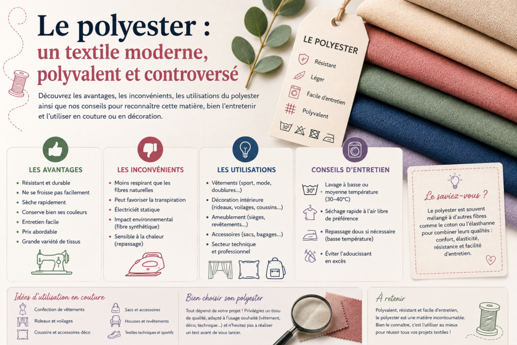 Infographie sur le polyester : avantages, inconvénients, utilisations et conseils d’entretien